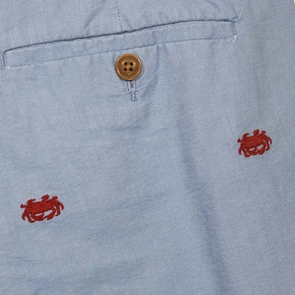 J Crew  Sunwashed Oxford Chinos  Blue with Red Crabs  Men's Size 34